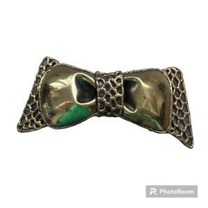 Vintage Signed Exart Mexico Brass On Silvertone Handmade Bow Belt Buckle